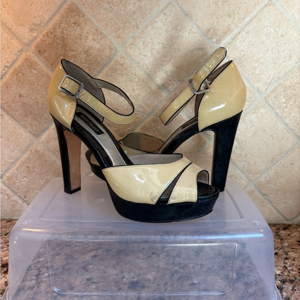 White House black market Cream and Brown Platform Heels